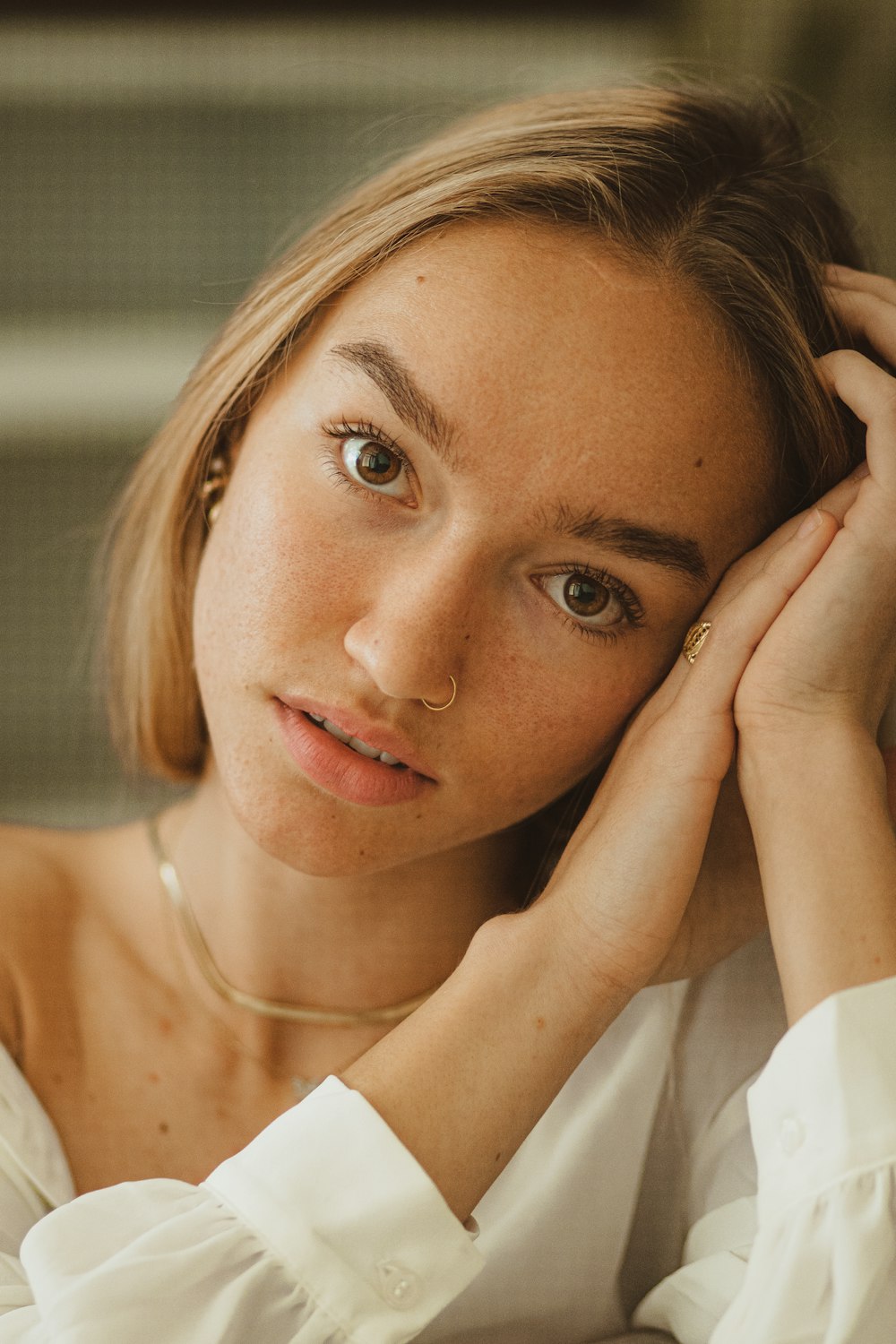 woman in white dress shirt