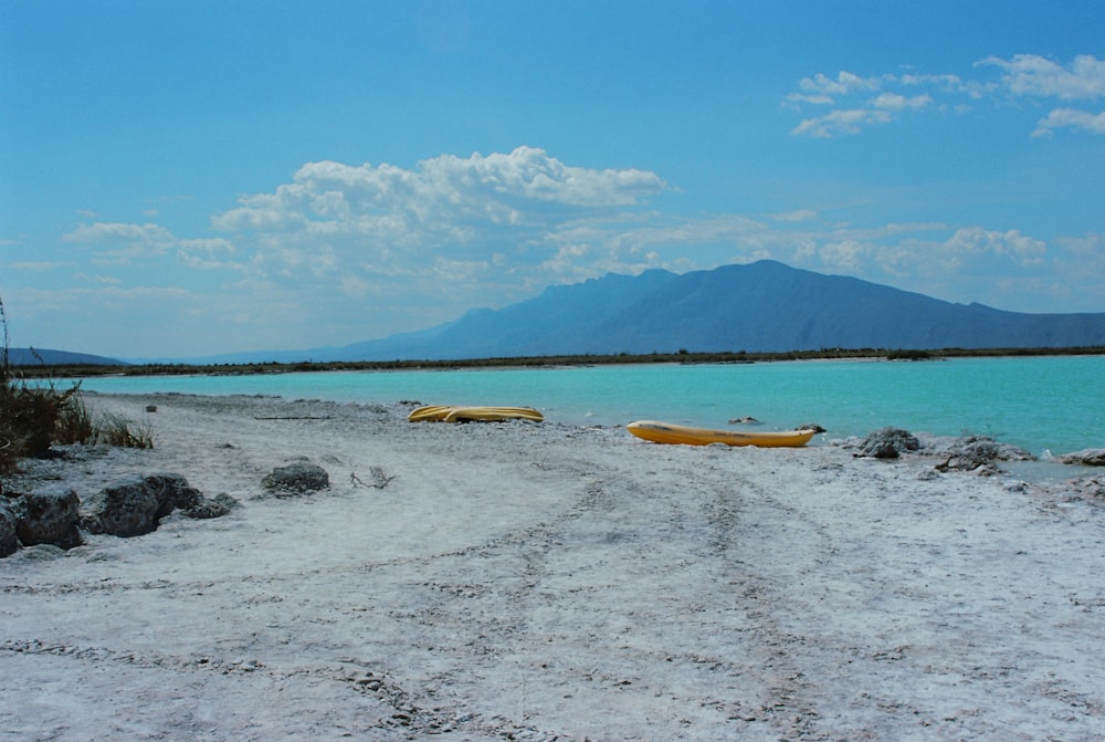 yellow kayak on sea shore during daytime