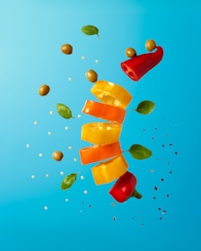 a group of objects floating in the air