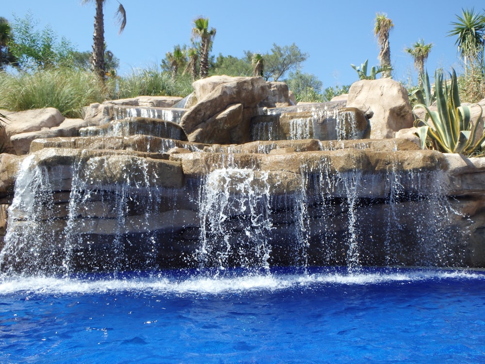 water fountain near green trees during daytime