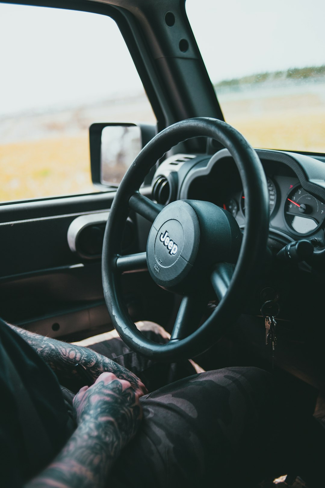 black steering wheel in car