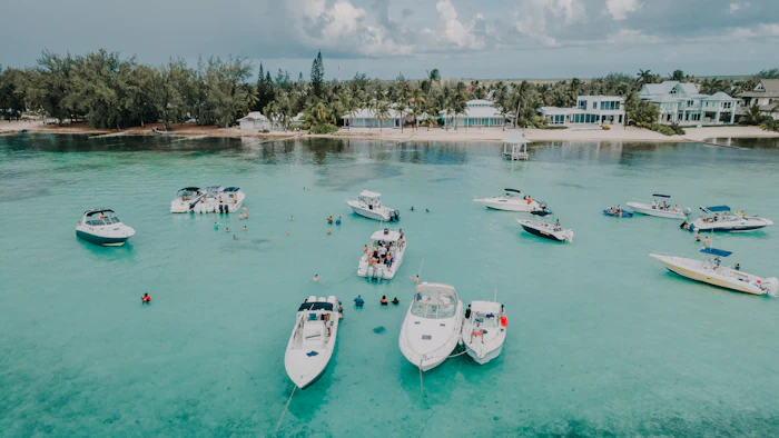 Boats anchored off the coast of the Cayman Islands