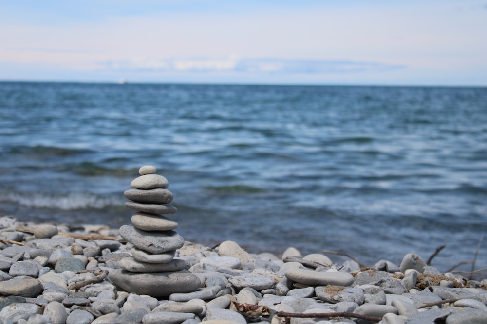 gray and black stones near body of water during daytime