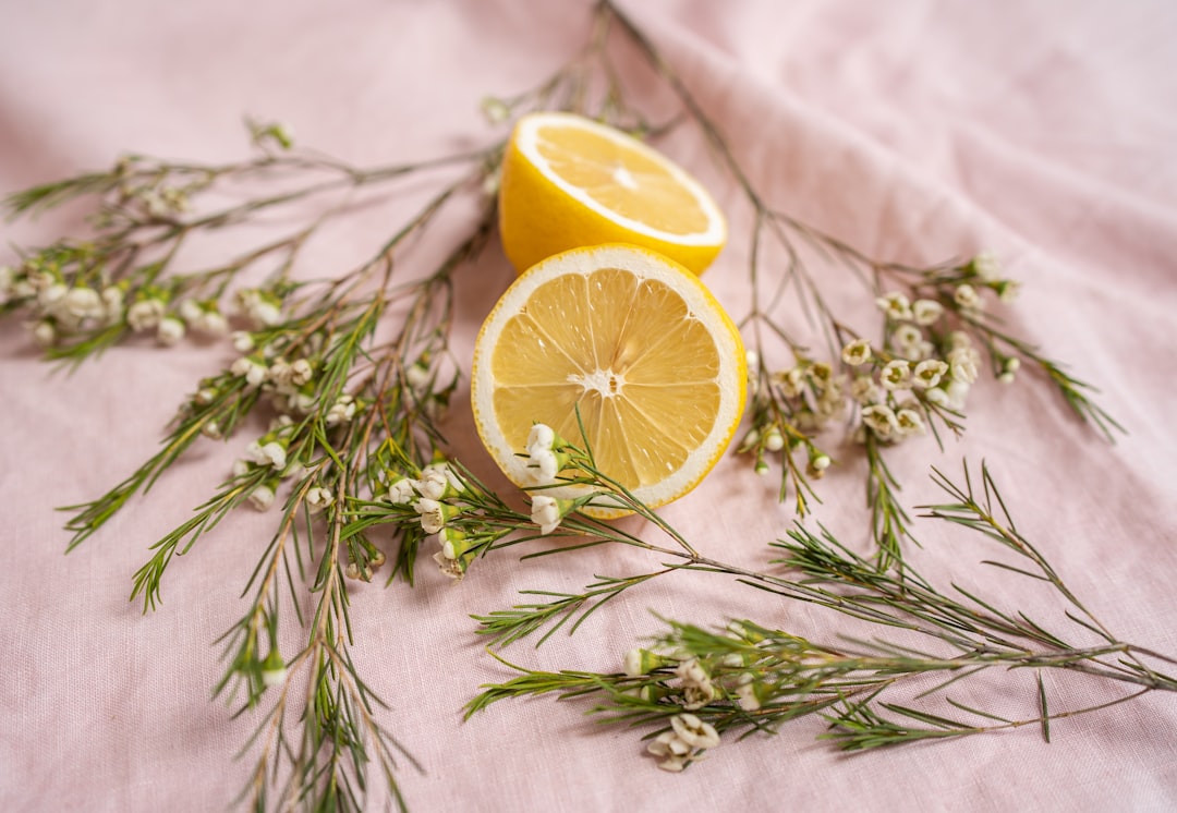 sliced lemon on brown textile