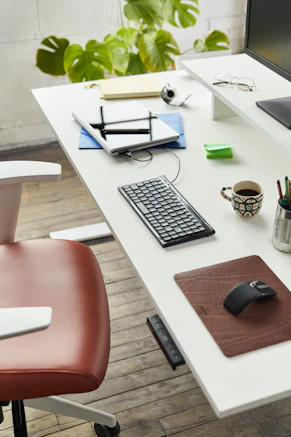 black computer keyboard on white table