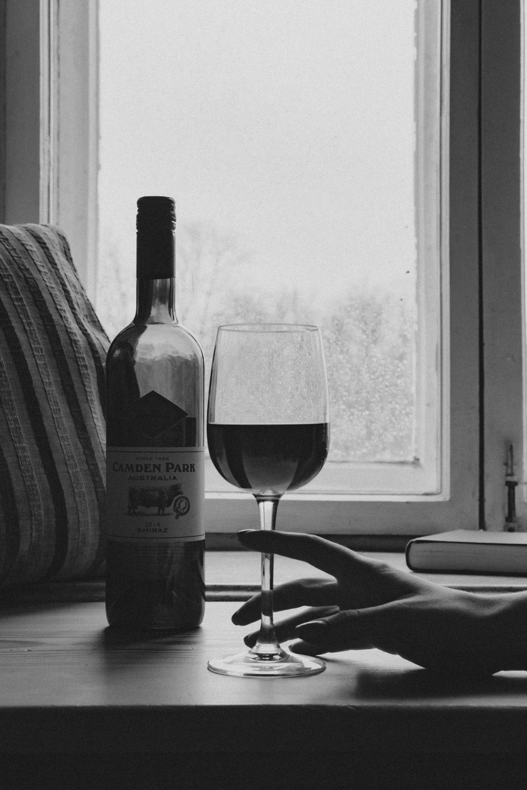 grayscale photography of wine bottle and wine glass