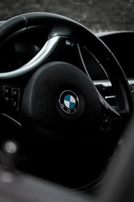 black bmw car steering wheel