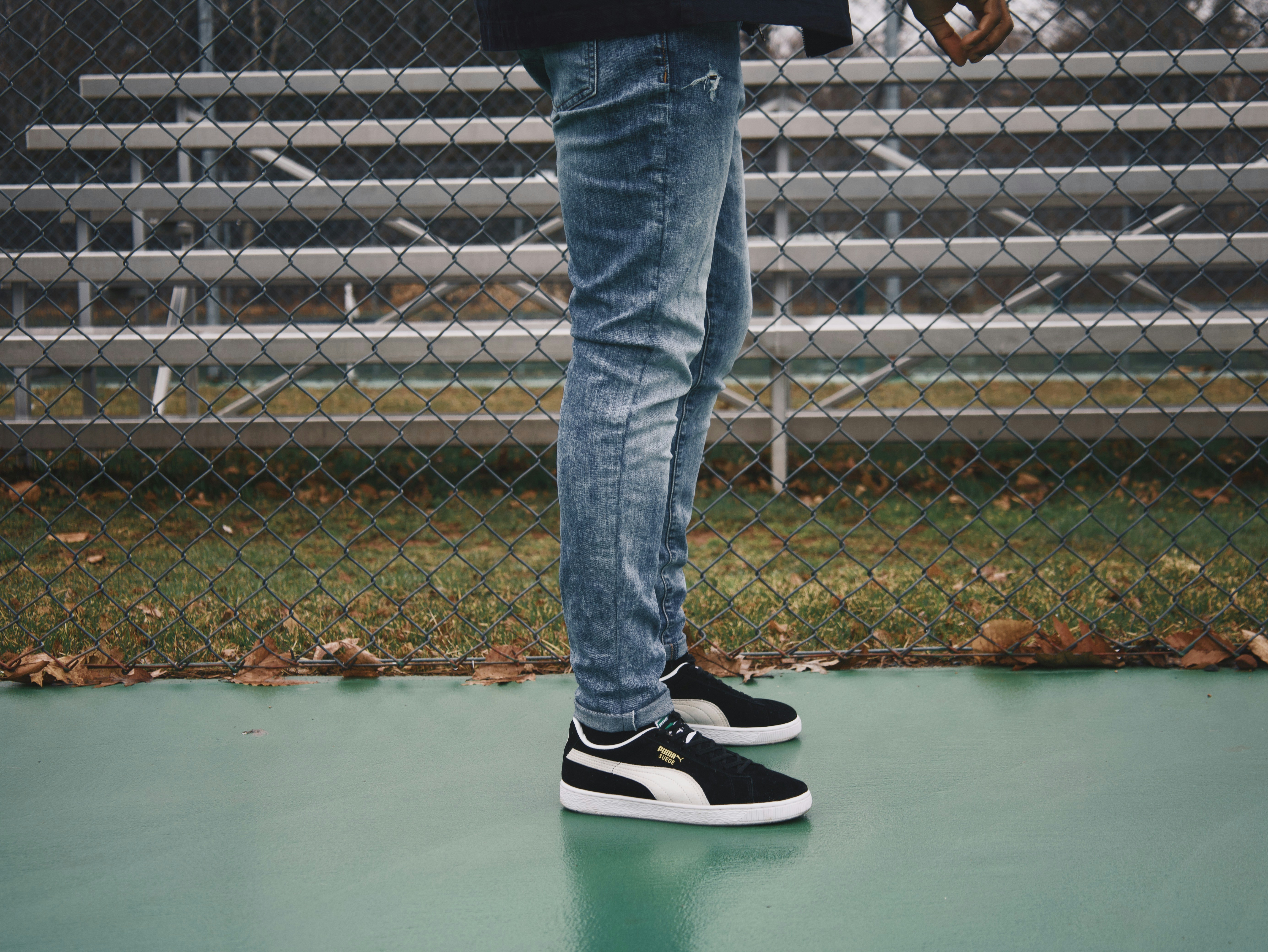 puma suede with jeans