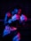 A focused boxer training with gloves in a dimly lit gym.