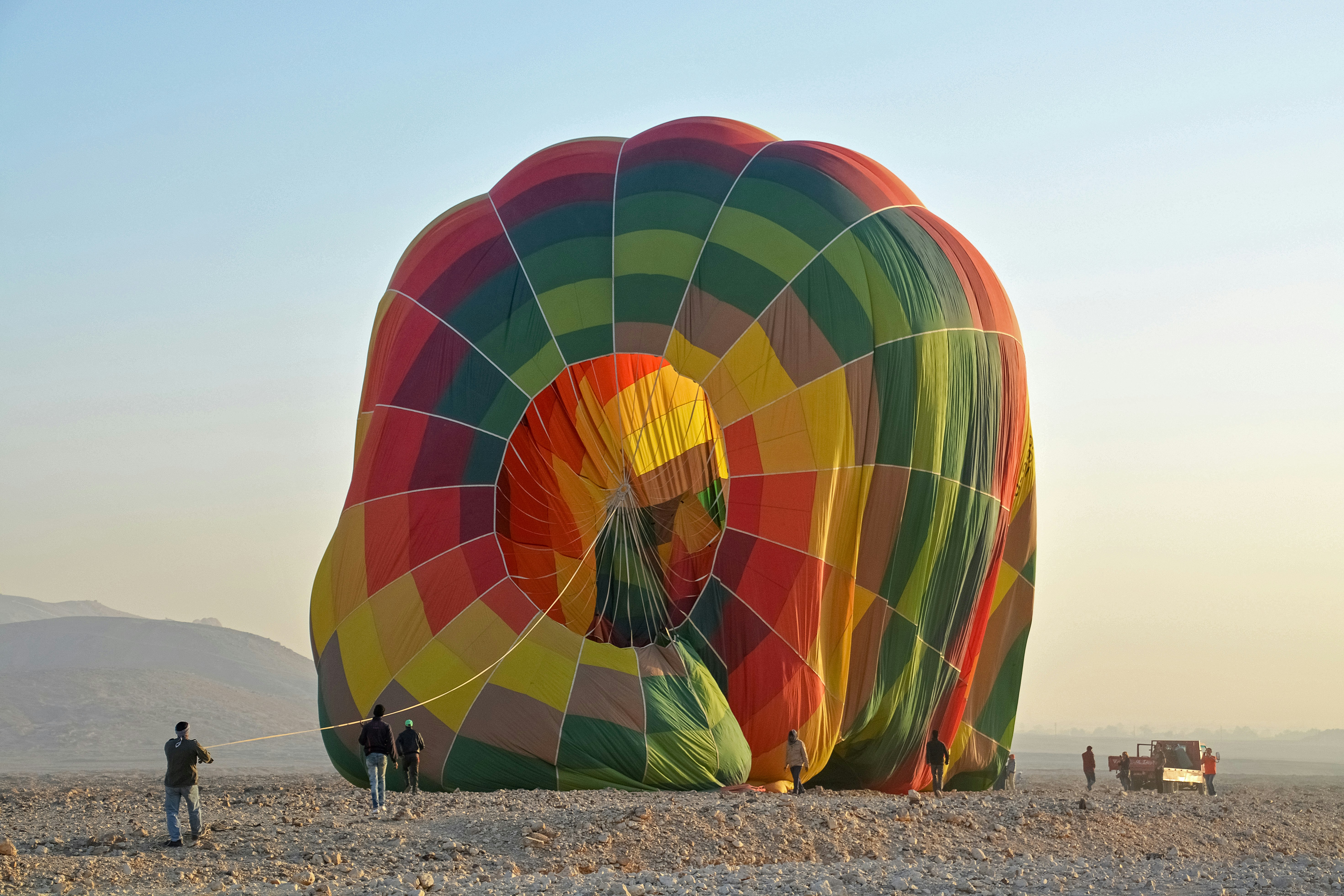 red yellow and blue hot air balloon