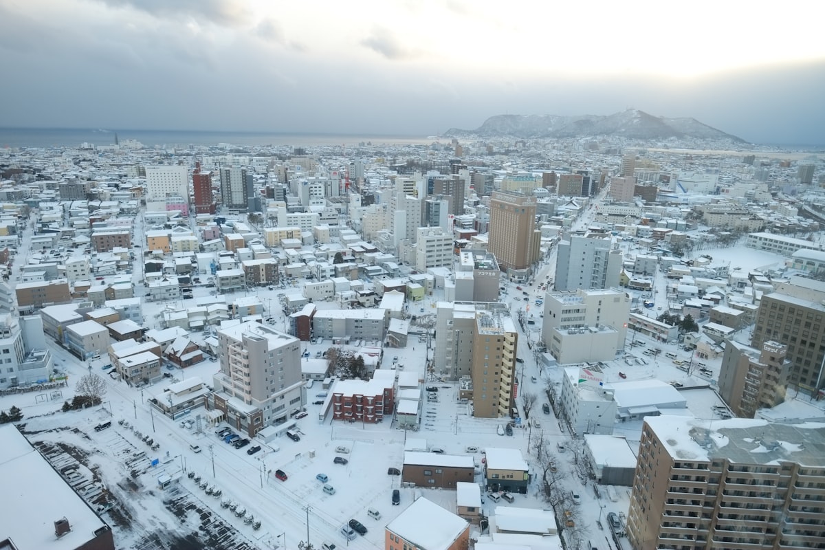 Hakodate Hokkaido — Goryokaku star-shaped fort cherry blossom aerial