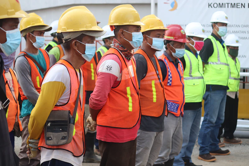 Worker in hard hat and safety vest on a construction site
