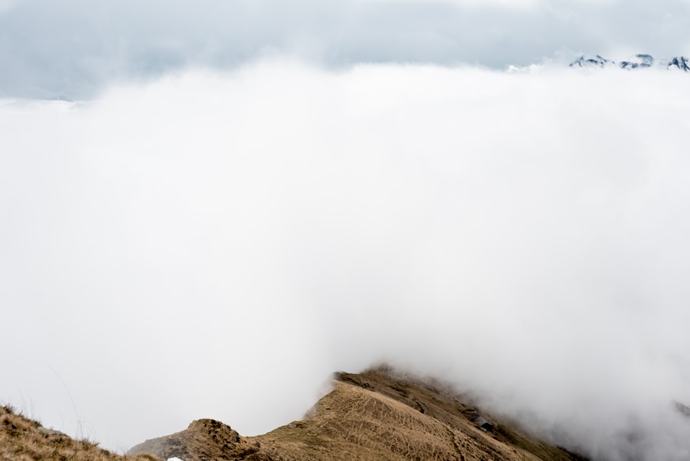 brown mountain under white clouds