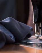 blue textile on brown wooden table