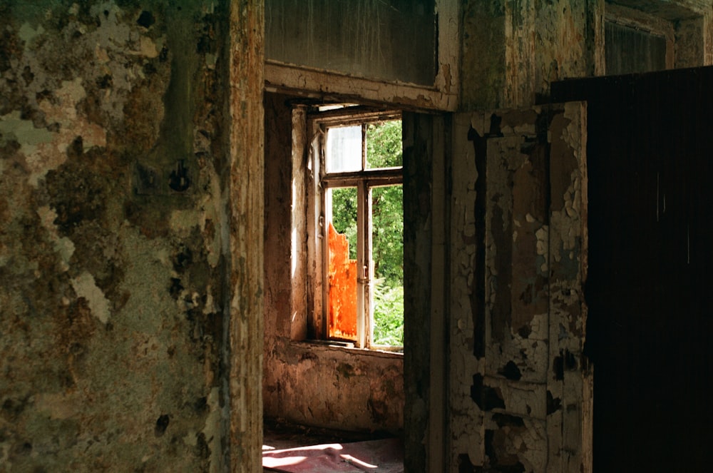 ガラス付き茶色の木製ドア