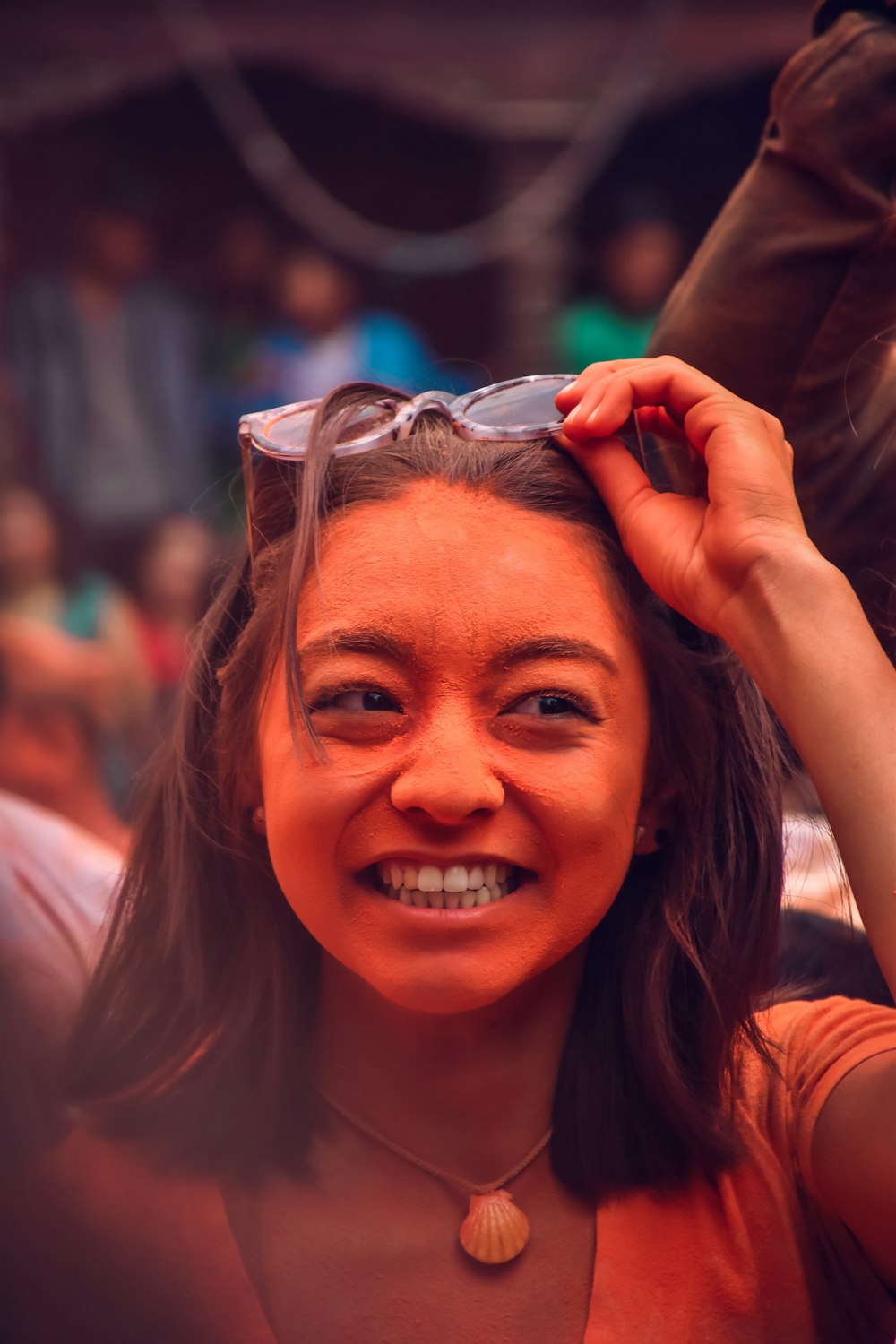 smiling girl in white shirt