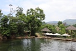 A peaceful outdoor spa area surrounded by nature.