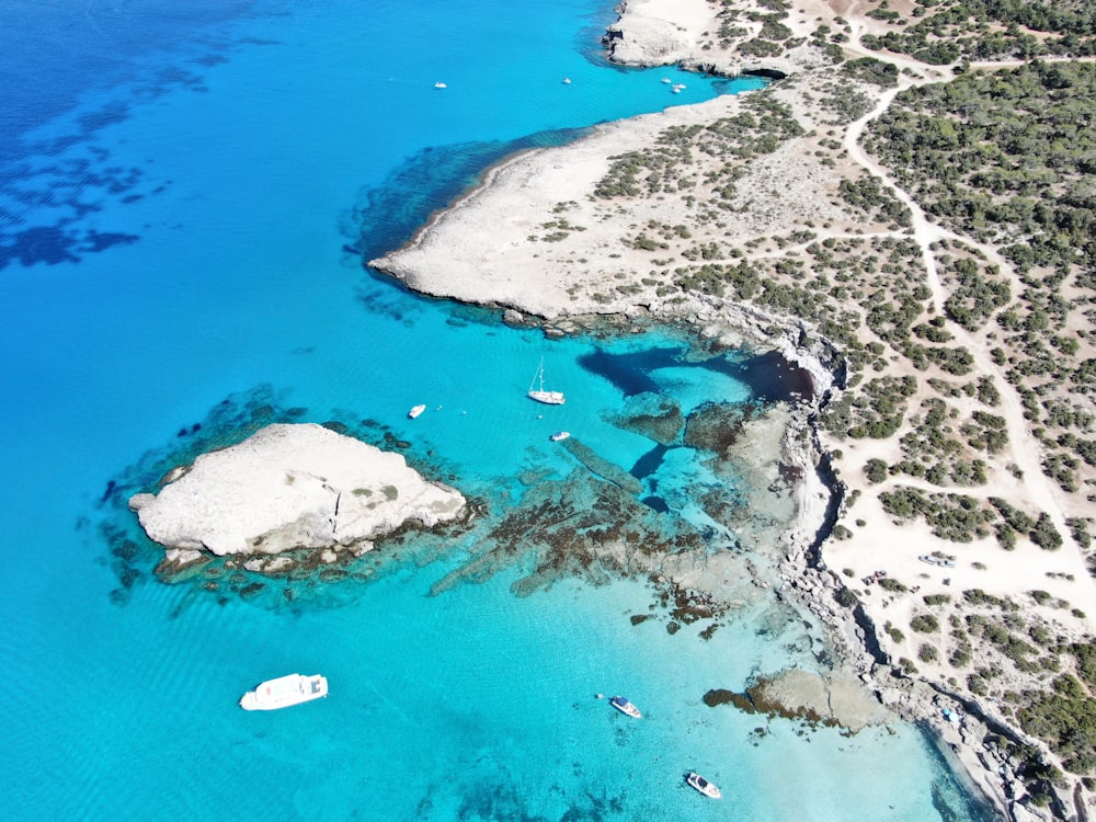 aerial view of white and brown island