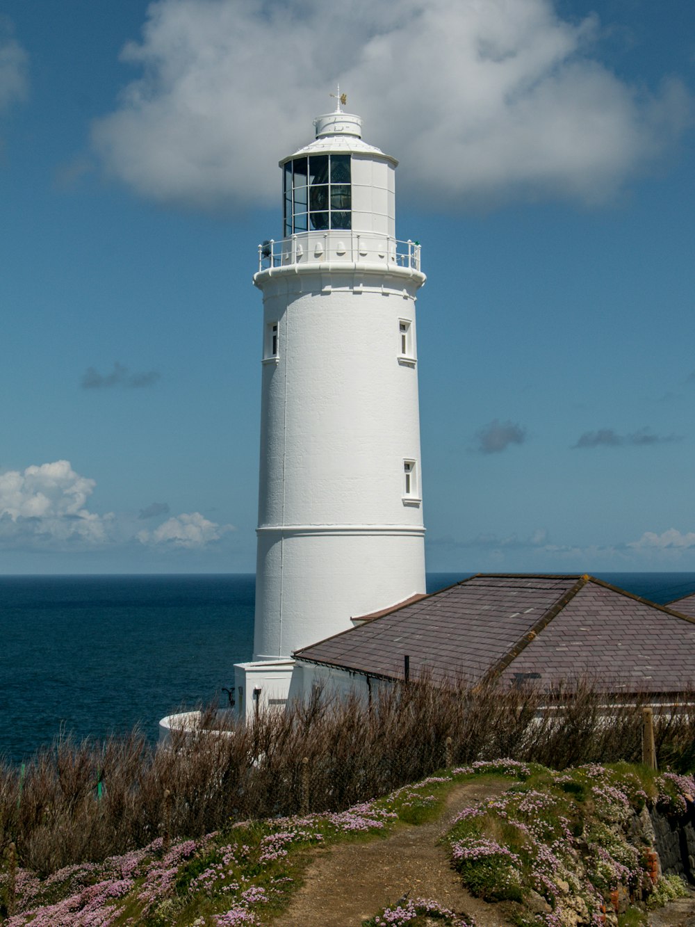 white and black lighthouse near body of water during daytime