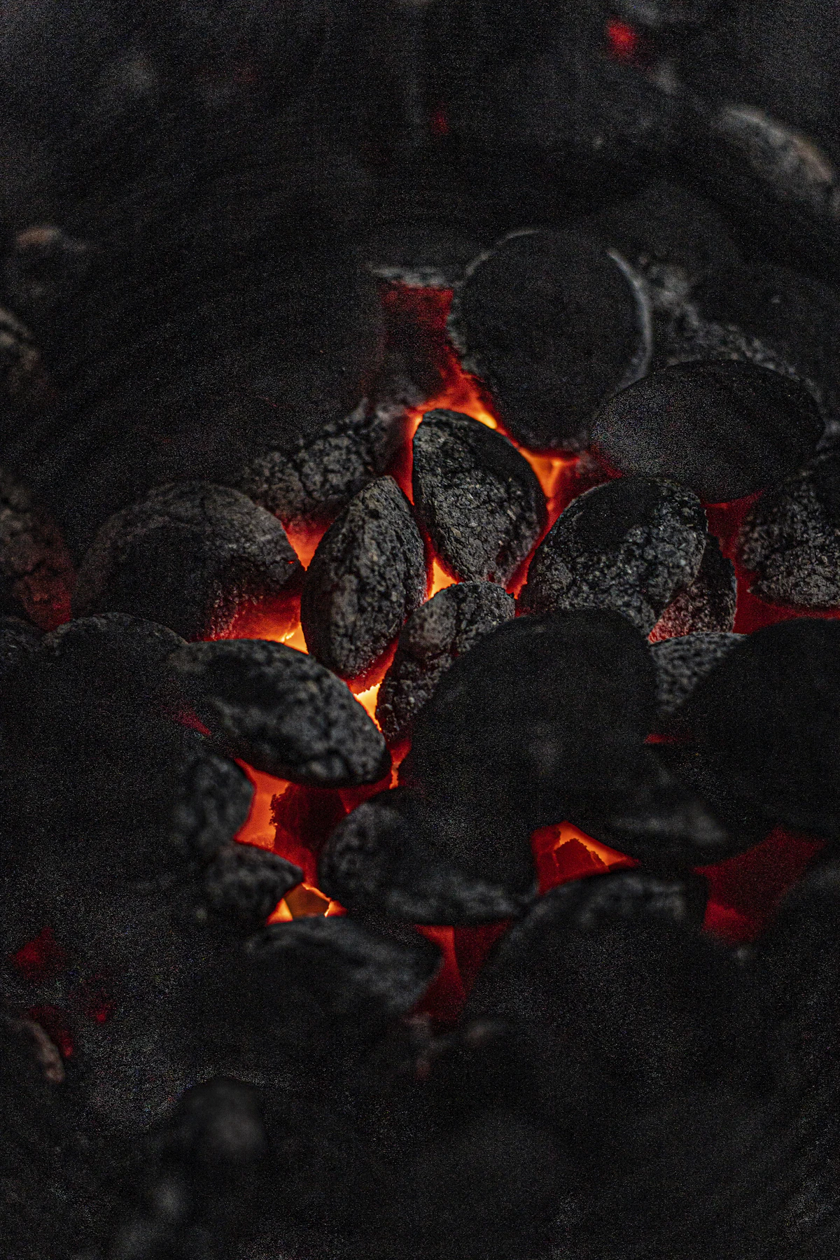 Glowing pieces of charcoal
