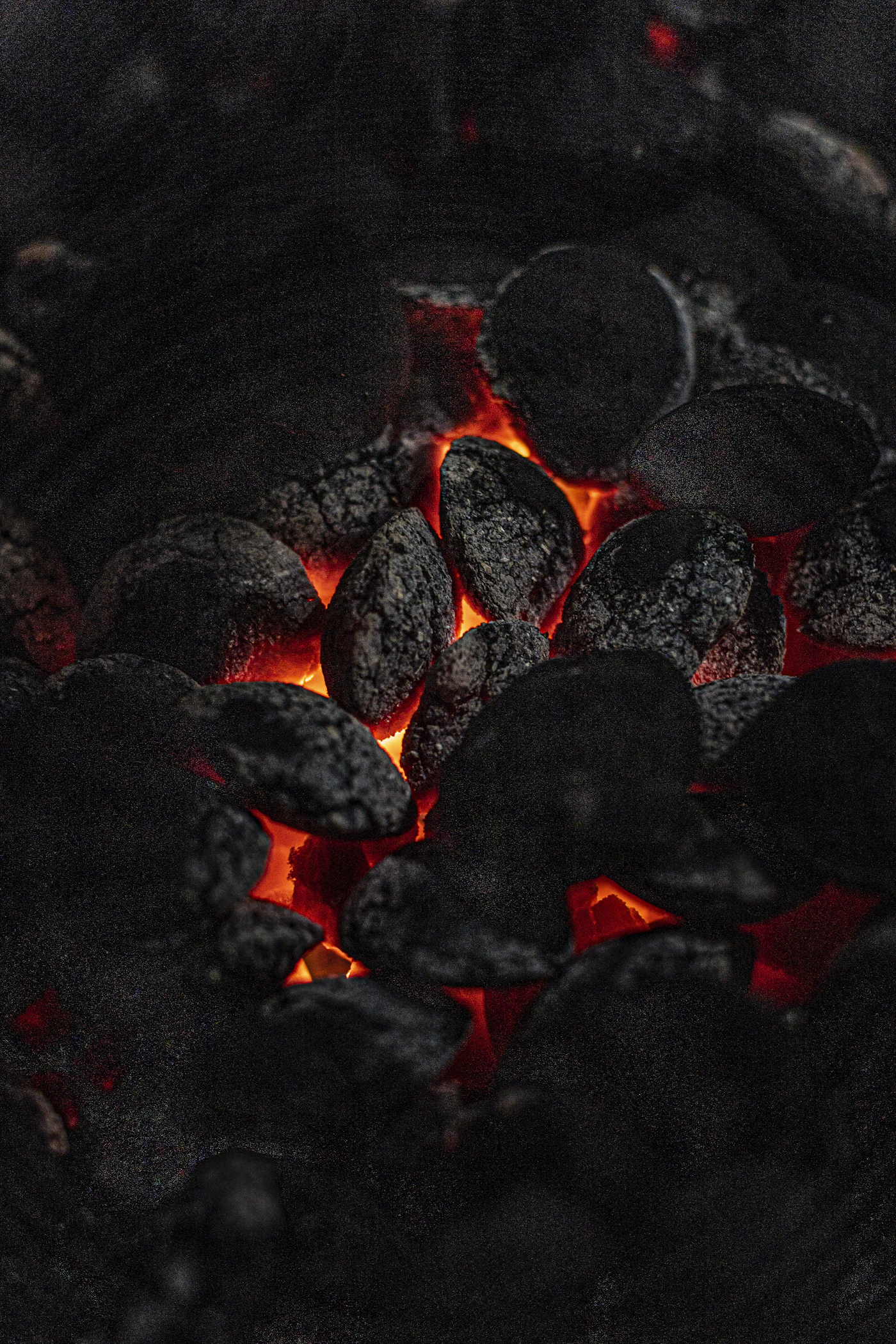 Glowing pieces of charcoal