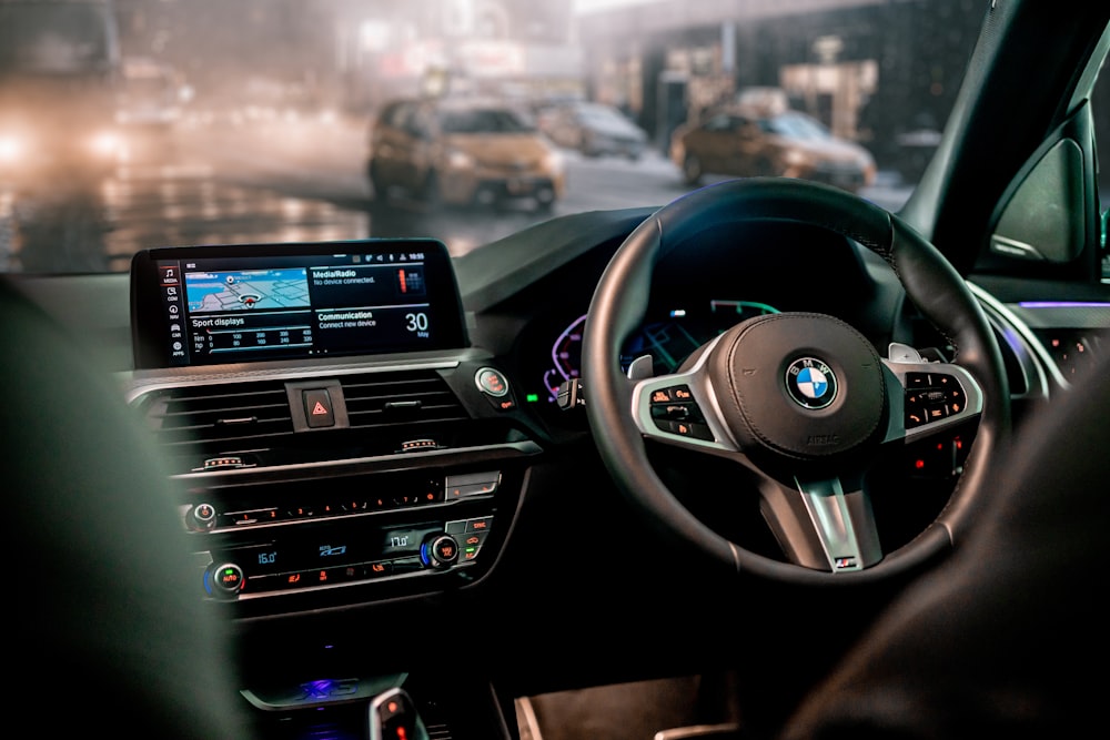 black bmw car steering wheel