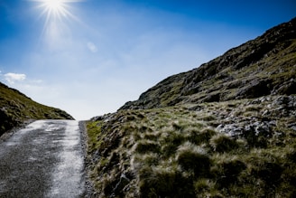 A freshly paved Sicilian road winding through a rural landscape under a bright sky