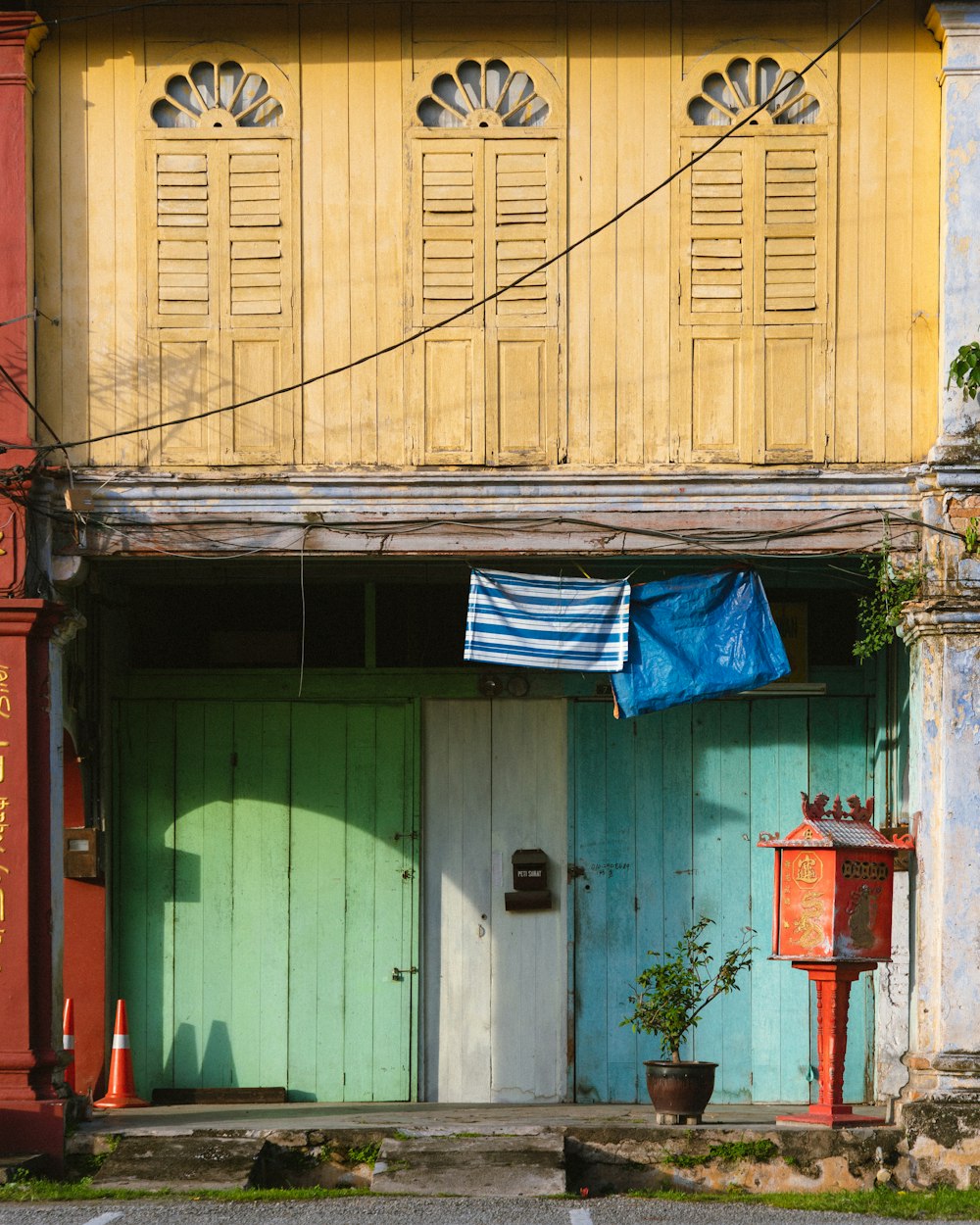 green and brown wooden door