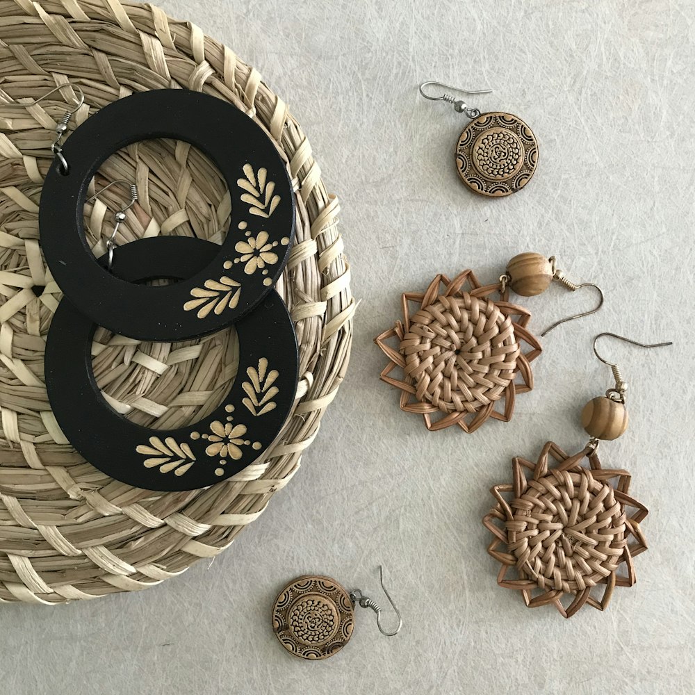 brown and black round wall ornament