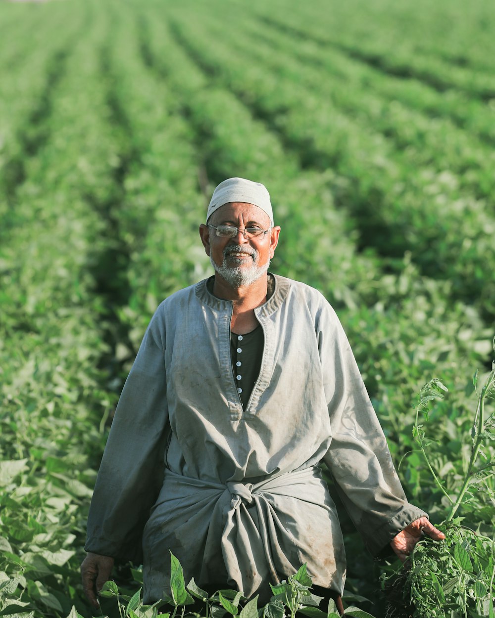 man in gray thobe sitting on green grass during daytime