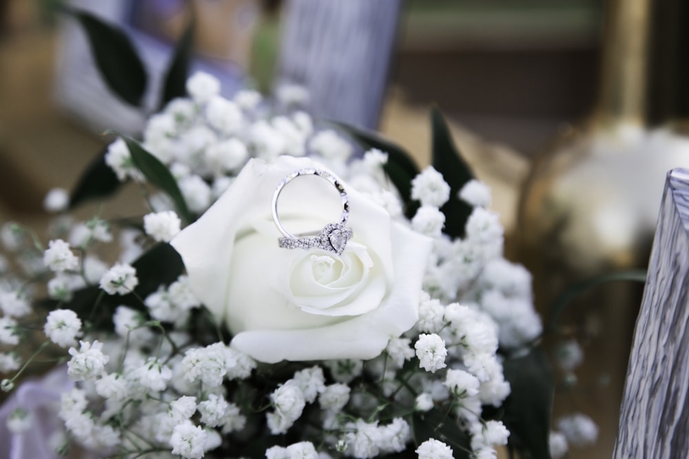 white rose bouquet in close up photography