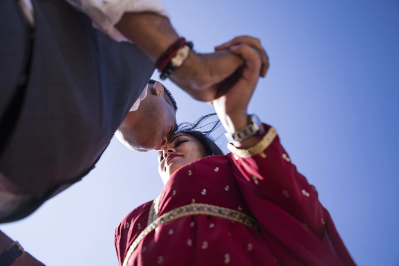 Chic woman in a red long-sleeve shirt