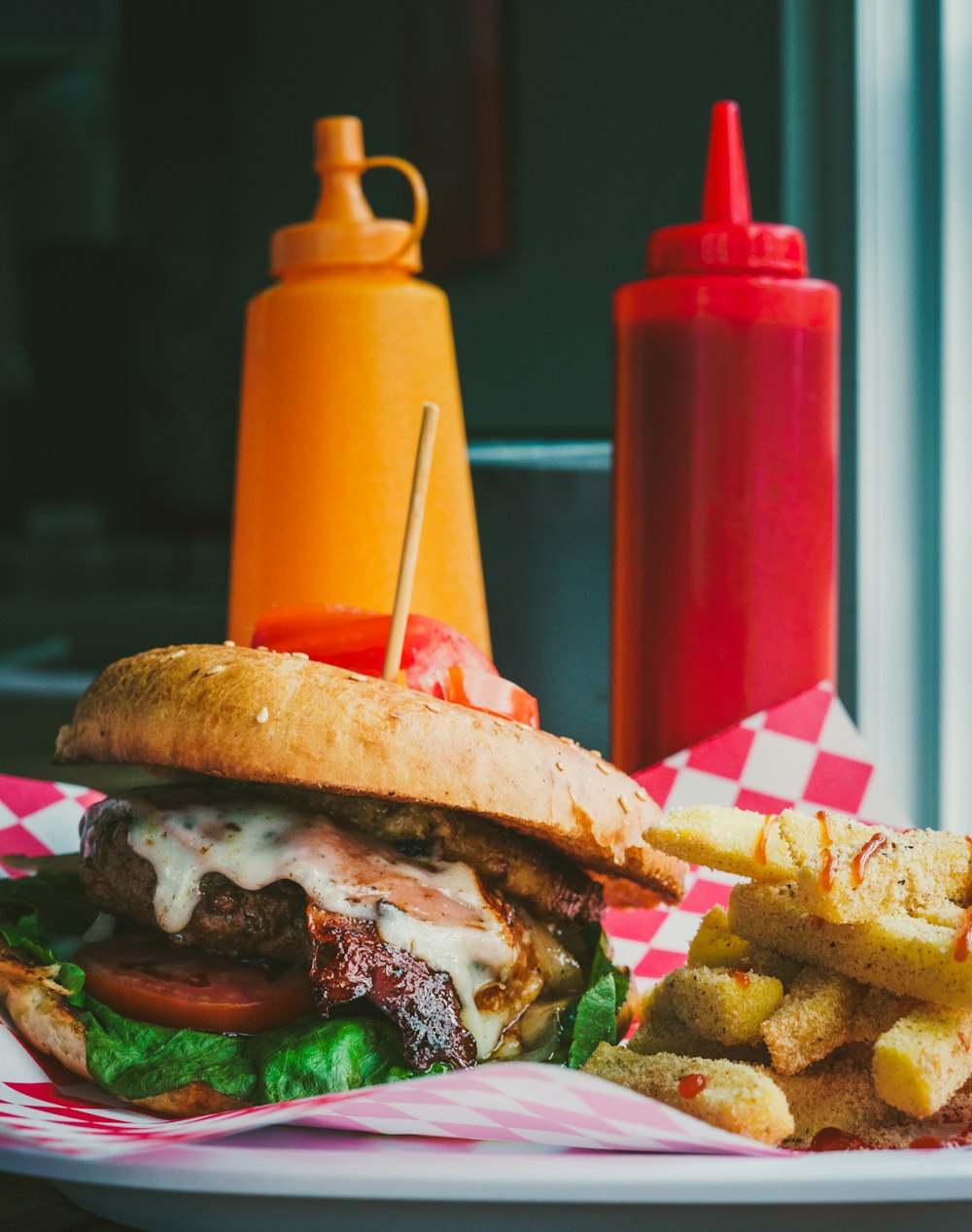 burger with patty and lettuce