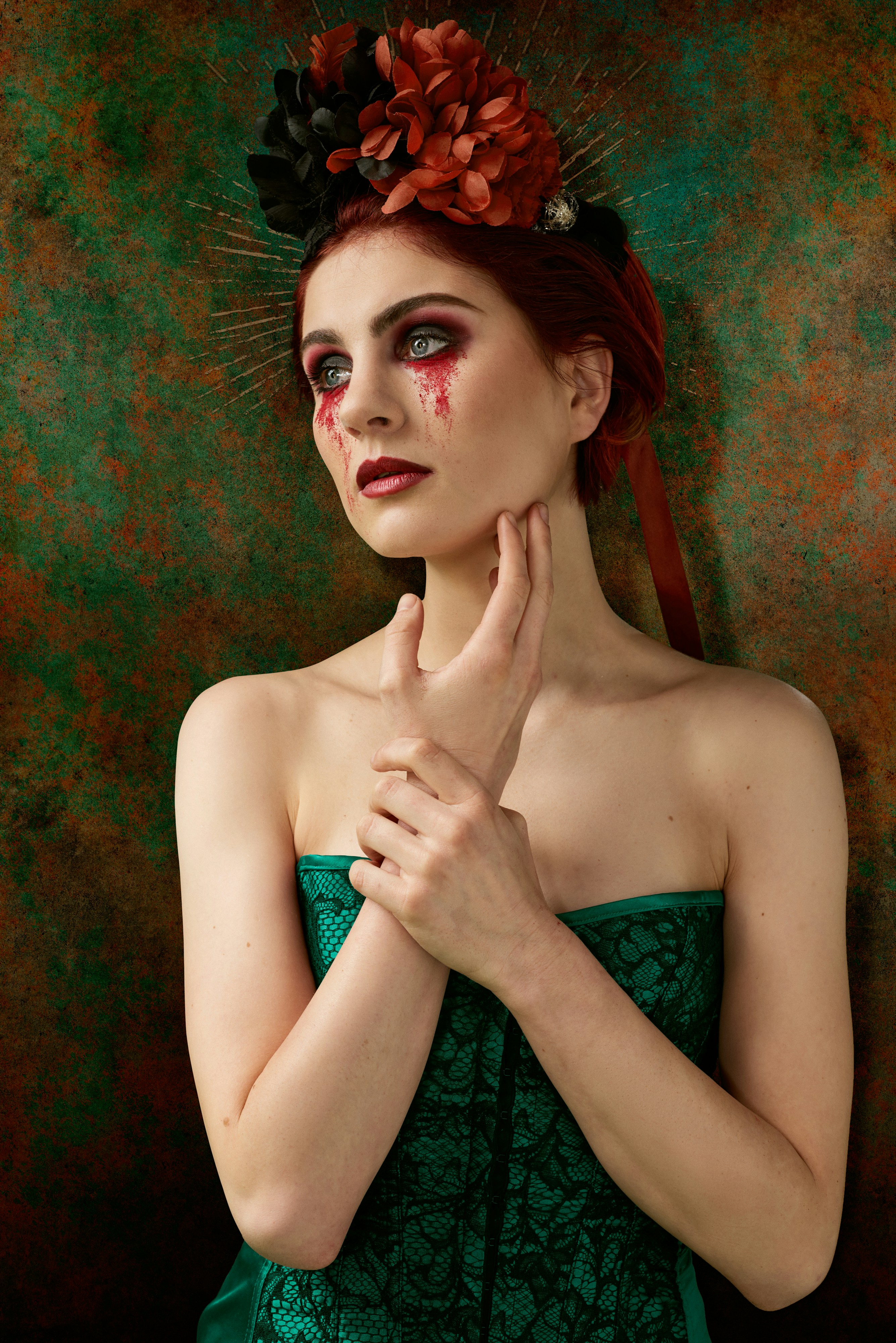 woman in green tube dress