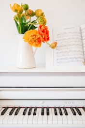 white book page with red and yellow flowers