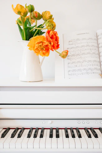 white book page with red and yellow flowers