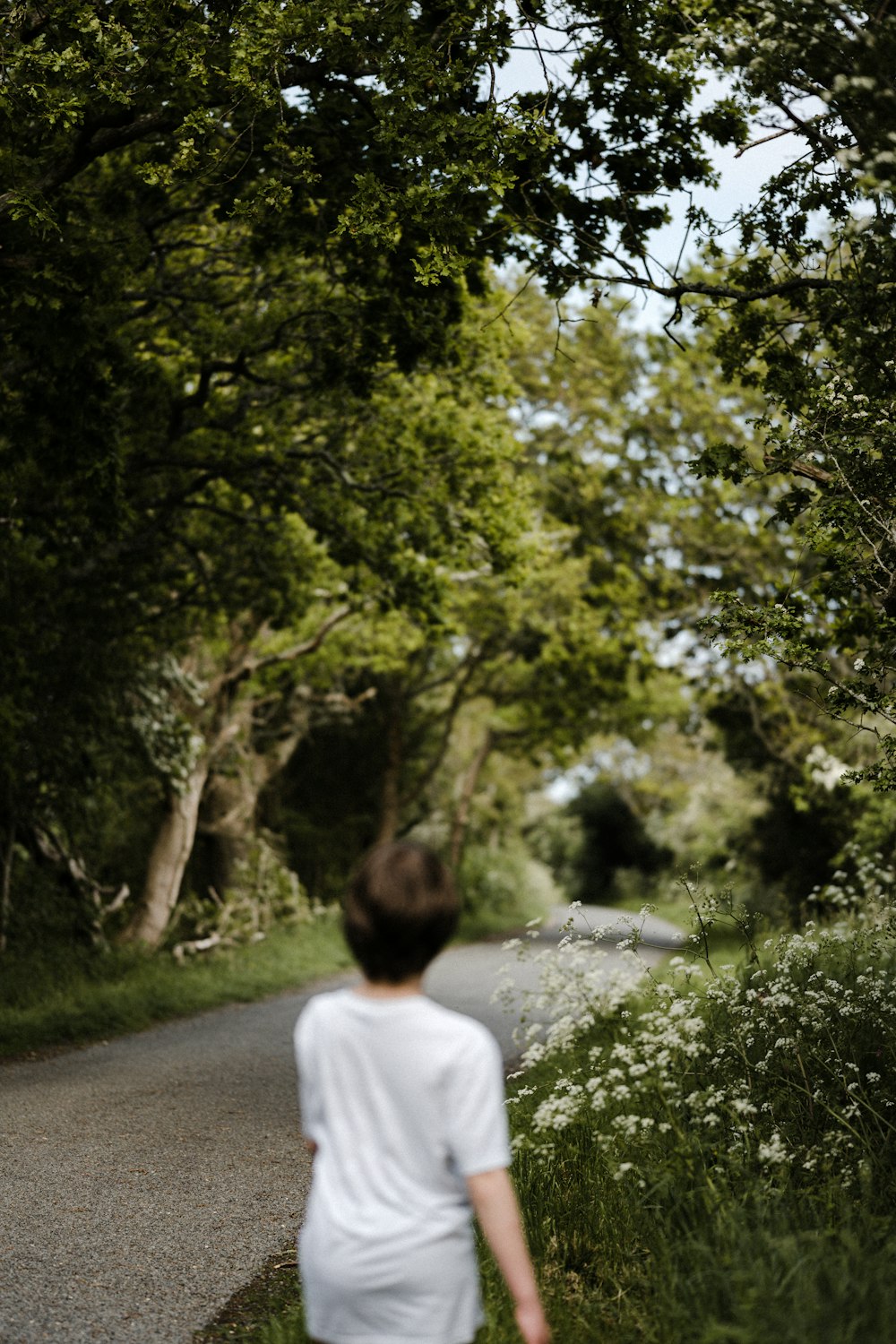 femme en chemise blanche marchant sur le sentier pendant la journée