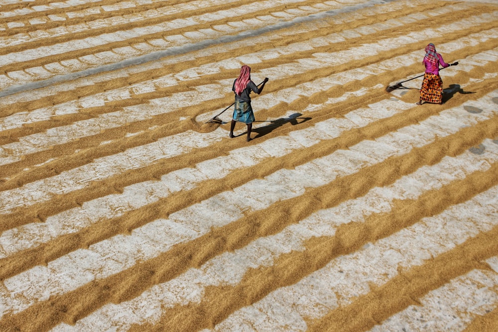 woman in pink jacket walking on brown and white stripe carpet