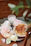 Close-up of heart-shaped waffles topped with fresh strawberries and powdered sugar on a rustic wooden table.