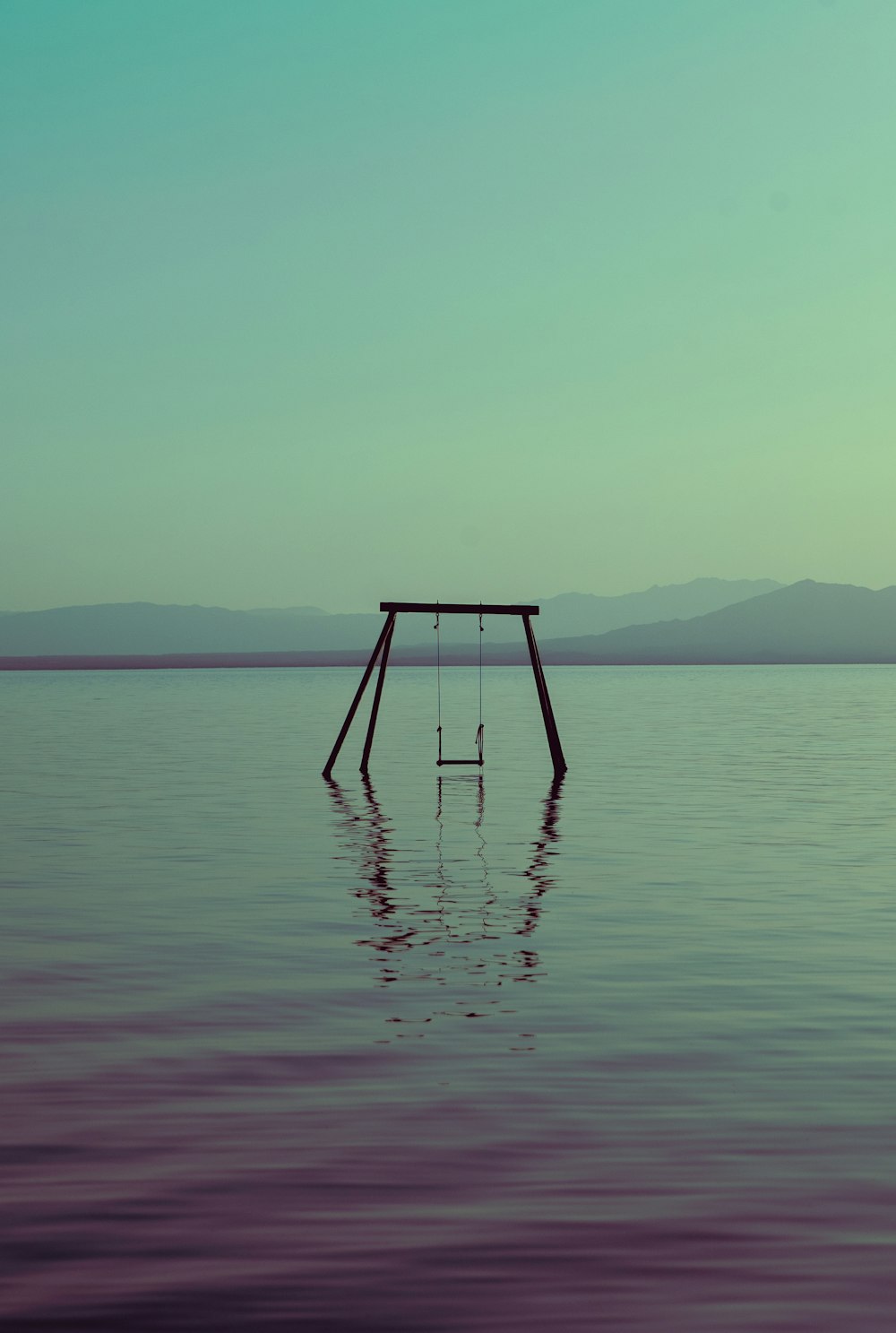 black ladder on body of water