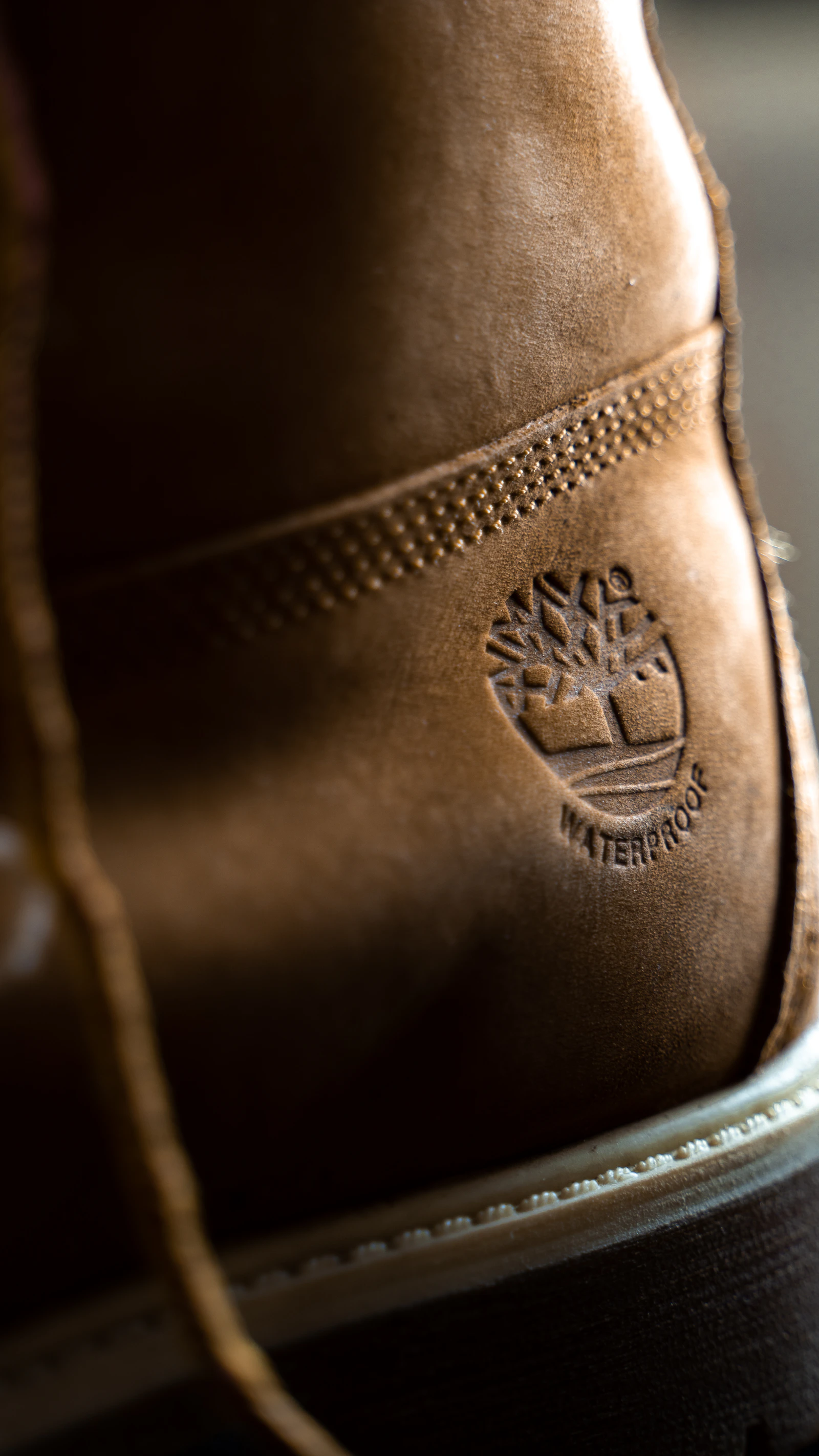 Timberland logo embossed on leather