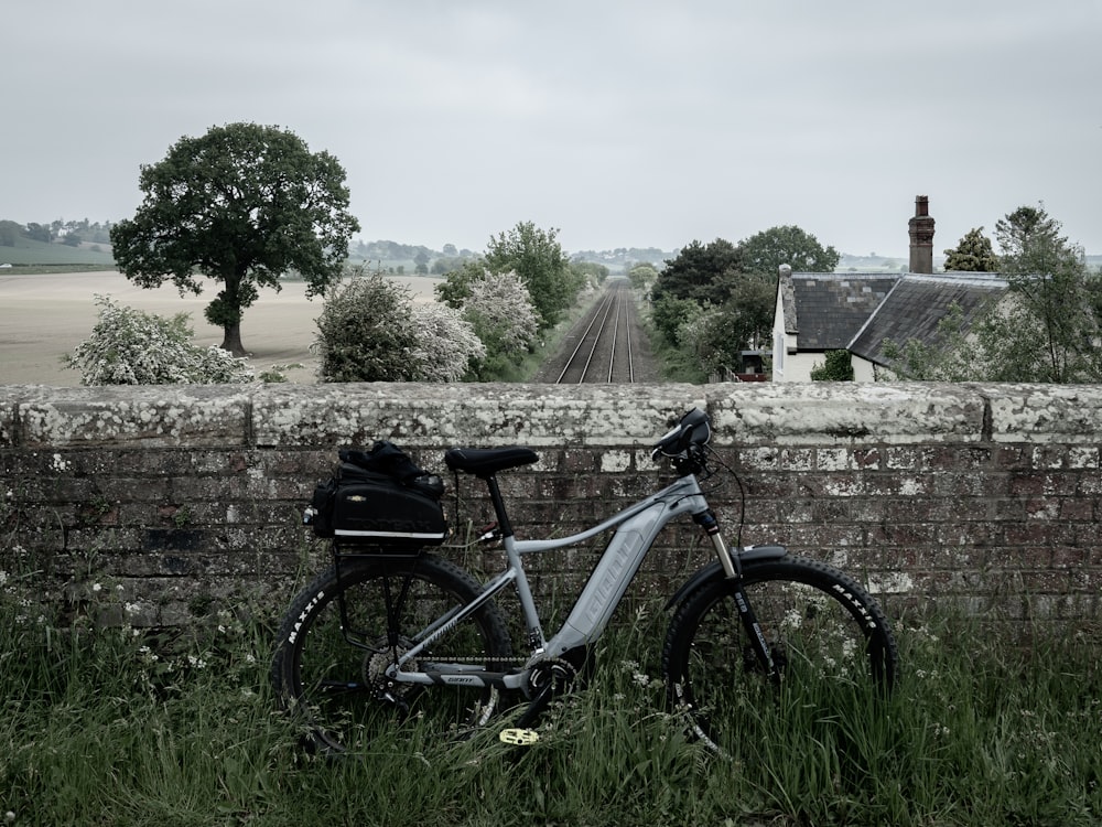 blue and black commuter bike on green grass field during daytime