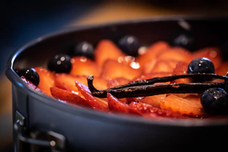 Close-up of a delicious Brazilian dessert with vibrant colors and textures.