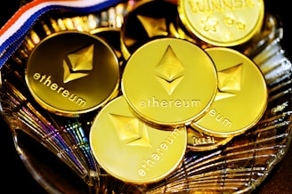 a close up of a plate of gold medals