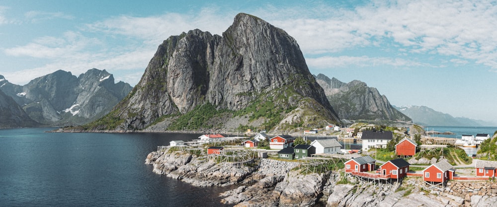 a small village on the edge of a large body of water