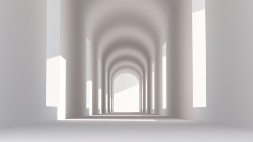 a white room with a long row of windows