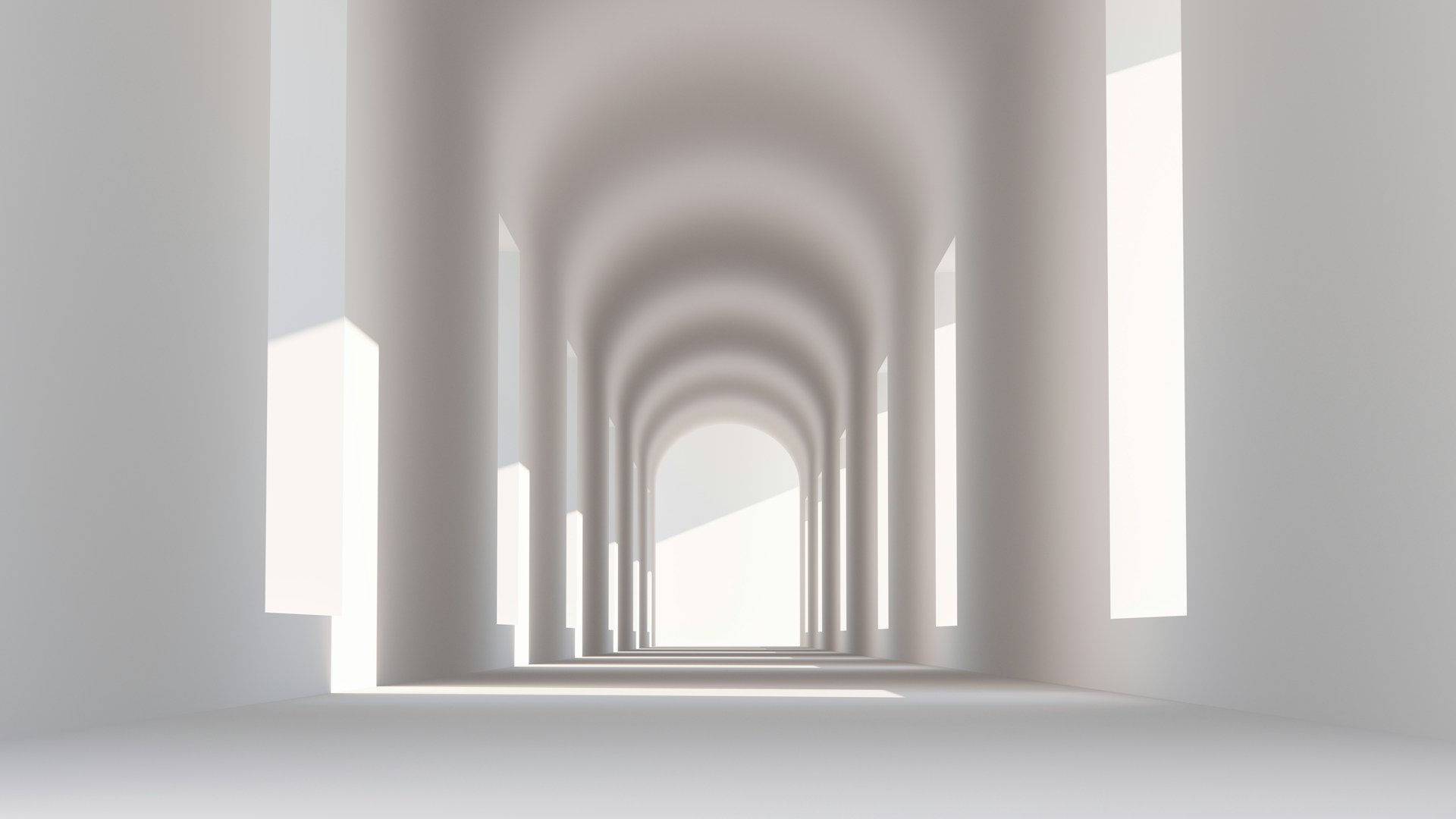 a white room with a long row of windows