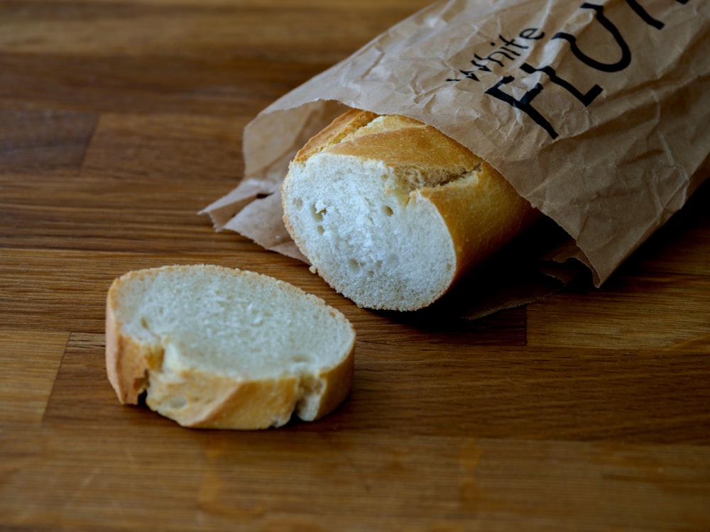 a loaf of bread sitting on top of a wooden table