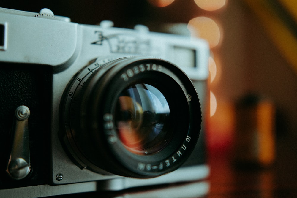 a close up of a camera on a table