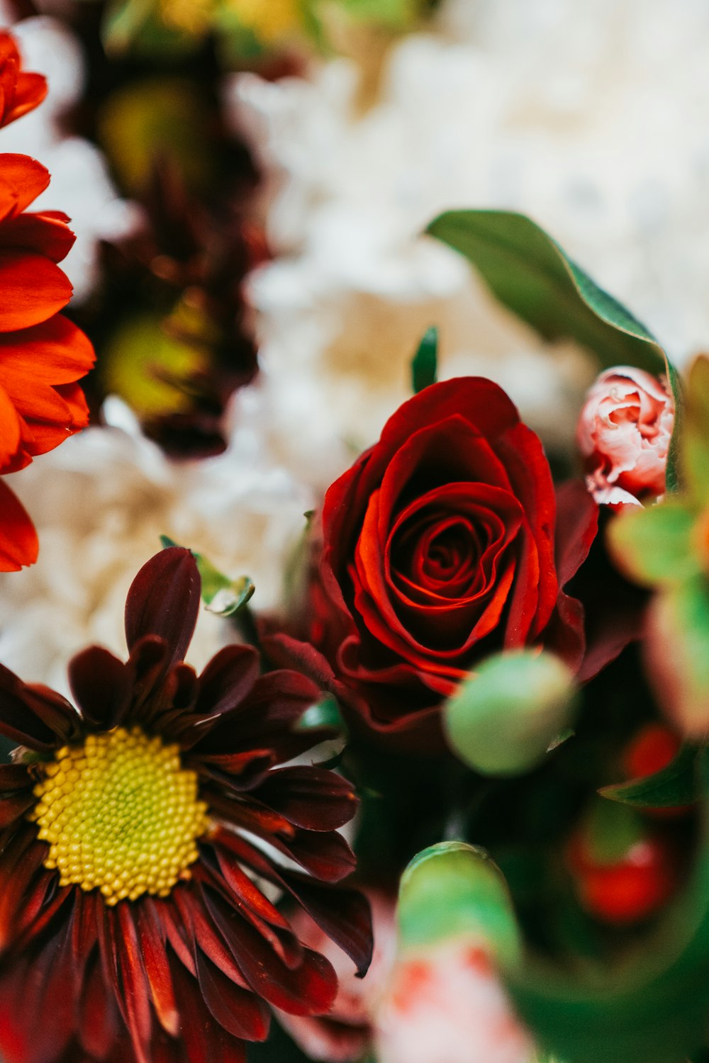 a close up of a bouquet of flowers